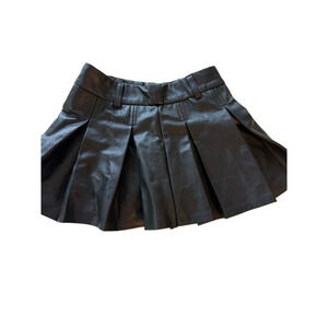 Girls ZARA Black Pleated Faux Leather Skirt Size 6